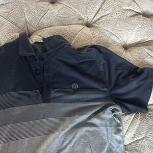Travis Mathew Navy and Gray Striped Polo